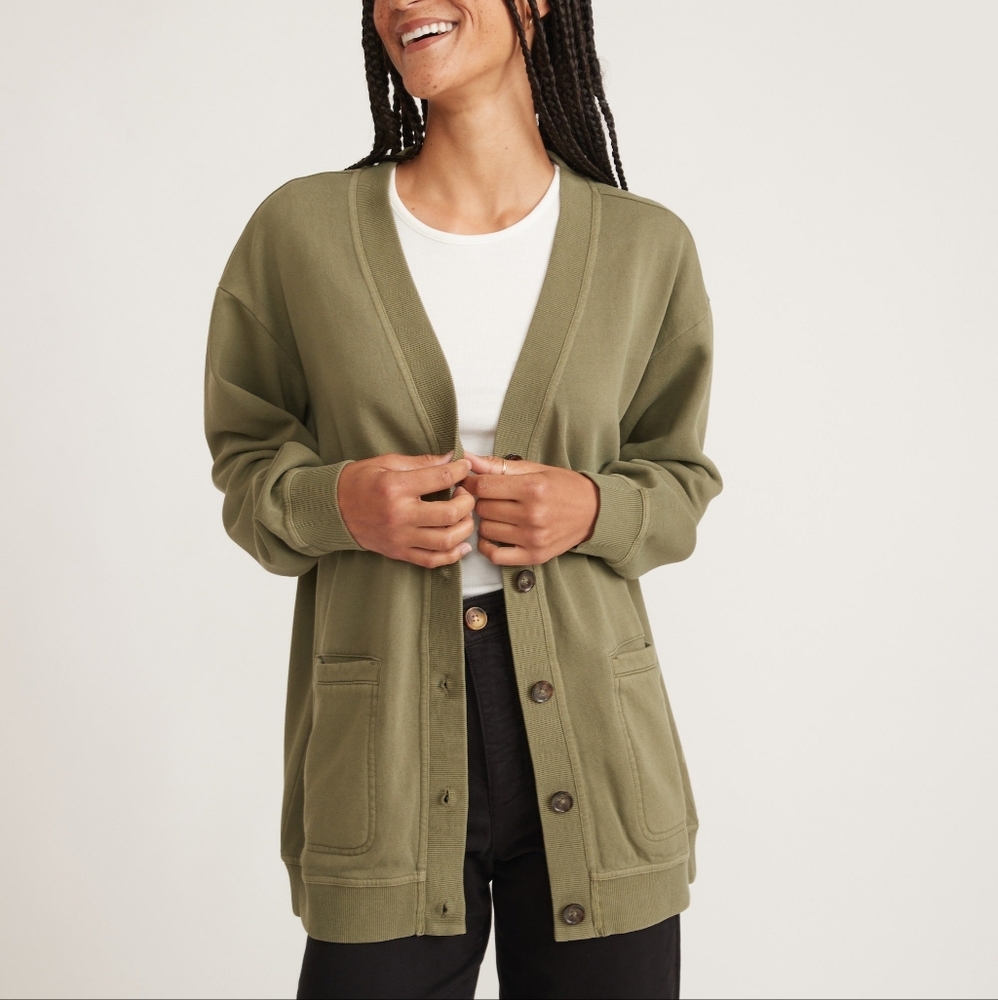 NWT Marine Layer Annie Fleece Cardigan Olive Green Oversized Size X Small